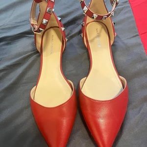 MARC FISHER Red Leather ABBALE Studded Ankle Strap Flats Shoes